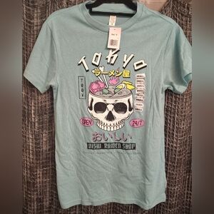Tokyo Ramen Skull Graphic T Shirt Mint Green Size Small